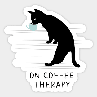 Black Cat on Coffee Therapy Sticker